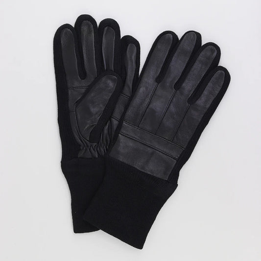 Black Knitted Super Soft Leather Mens Gloves