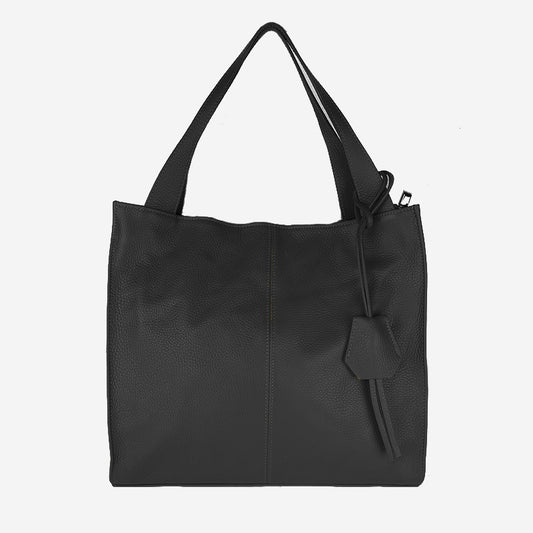 Leather Shoulder Shopper 'Mom bag' - in black
