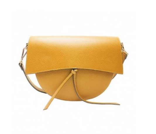 Hallee - Leather Shoulder Bag with Fringes in Mustard Yellow