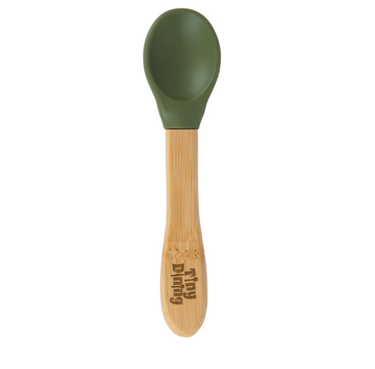 Soft Tip Bamboo Spoon - Silicone Tip - in Olive Green