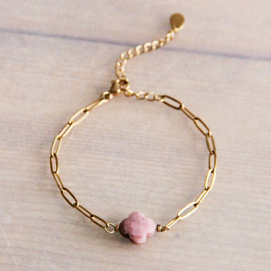 D-chain Gold Bracelet with Gemstone Clover