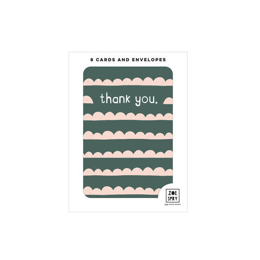Boxed pack of 8 Mini Cards 'Thank You' Scallop Card Pack