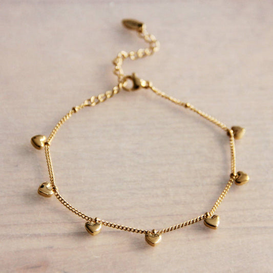 Gold Charm Bracelet with Mini Hearts